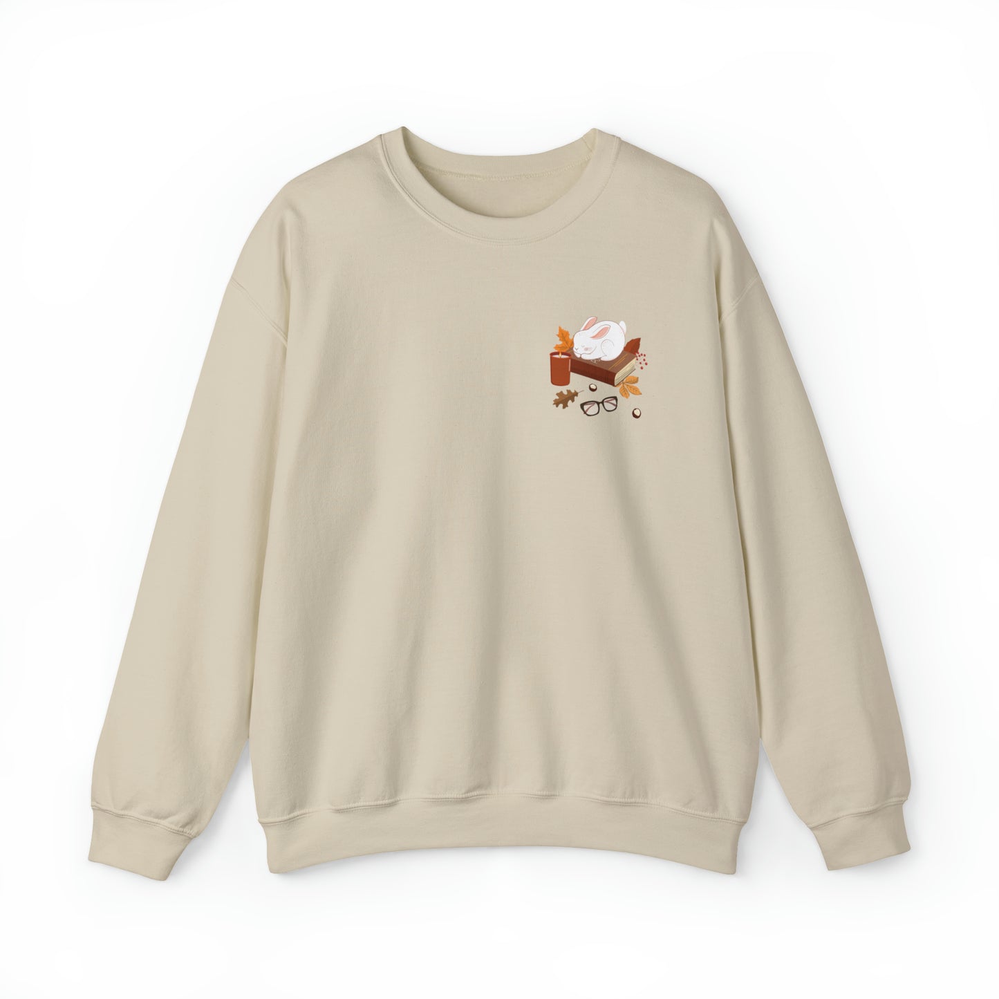 Cozy Bunny Fall Crewneck | Autumn Leaves | Pumpkin Spiced Candle | Glasses | Stack of Books