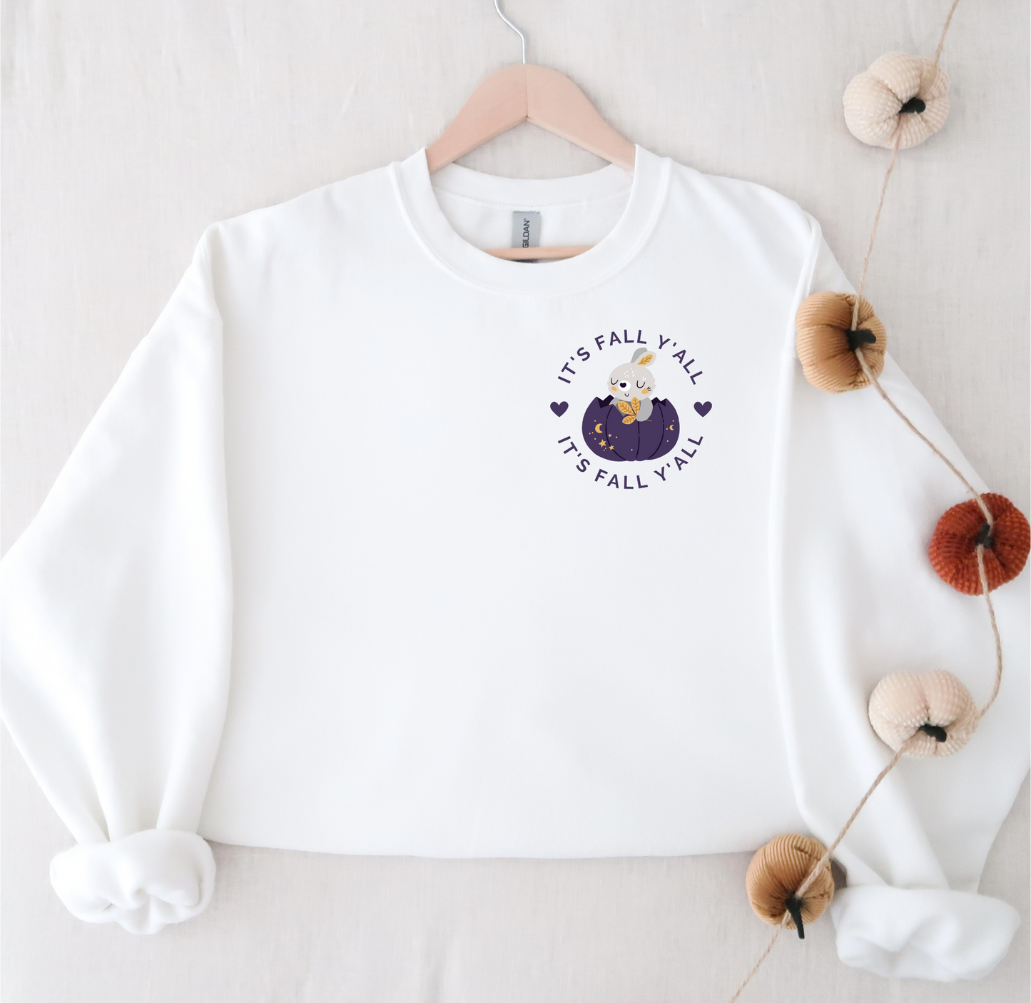 It's Fall Y'all Crewneck | Bunny in Pumpkin | Moon + Stars Autumn Night