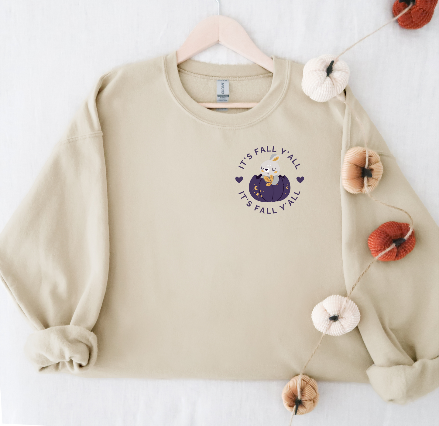 It's Fall Y'all Crewneck | Bunny in Pumpkin | Moon + Stars Autumn Night