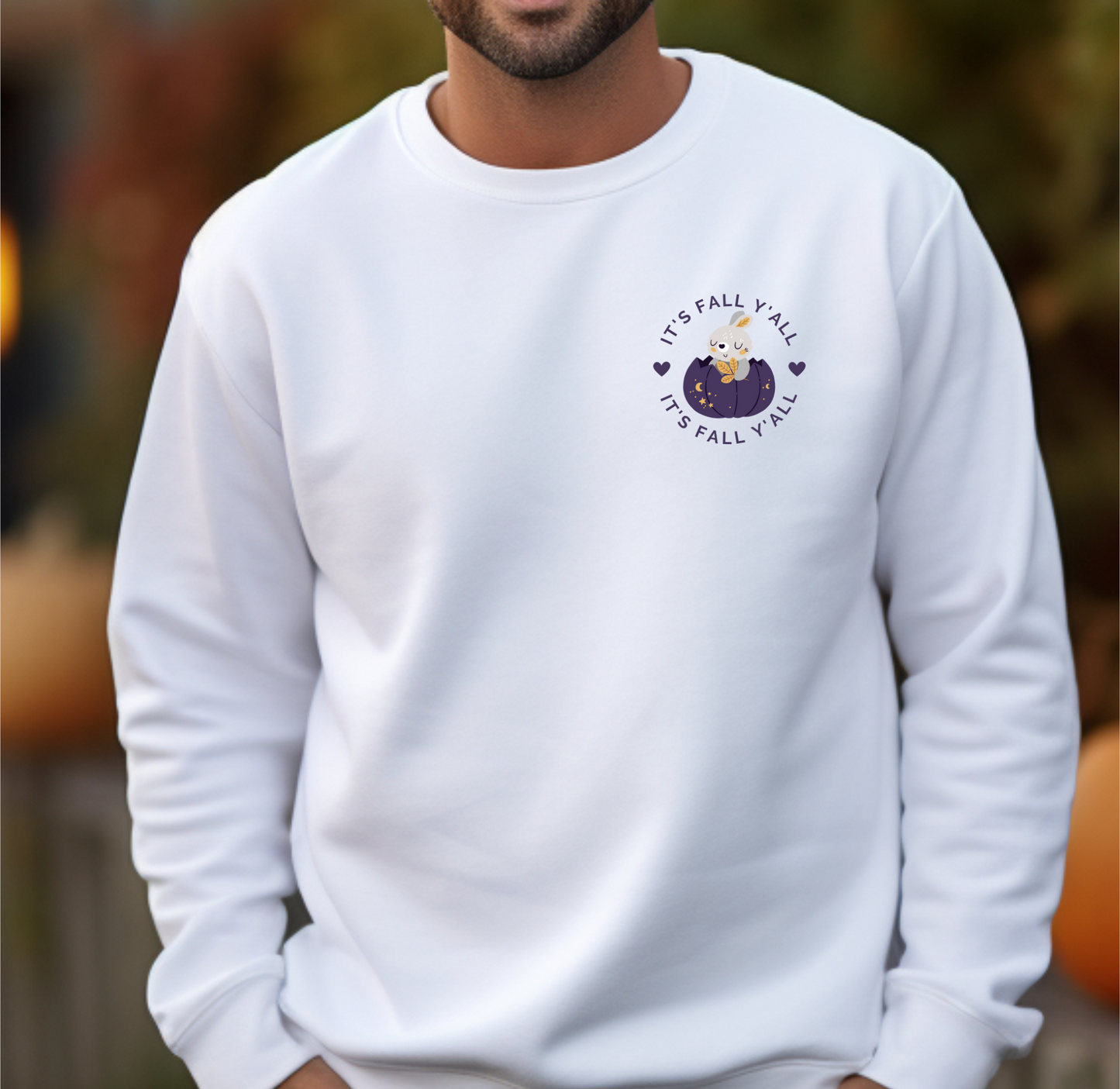 It's Fall Y'all Crewneck | Bunny in Pumpkin | Moon + Stars Autumn Night