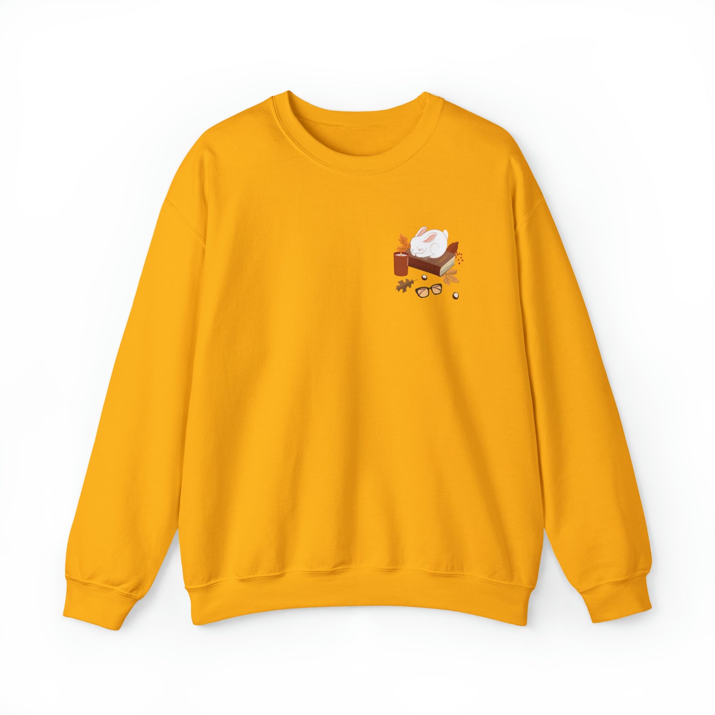 Cozy Bunny Fall Crewneck | Autumn Leaves | Pumpkin Spiced Candle | Glasses | Stack of Books