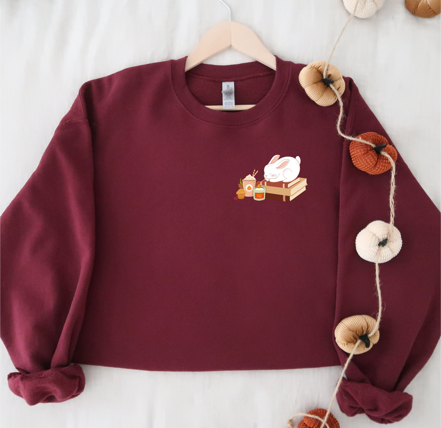 Cozy Bunny Fall Crewneck | Pumpkin Spiced Latte | Pumpkin Spiced Candle | Stack of Books