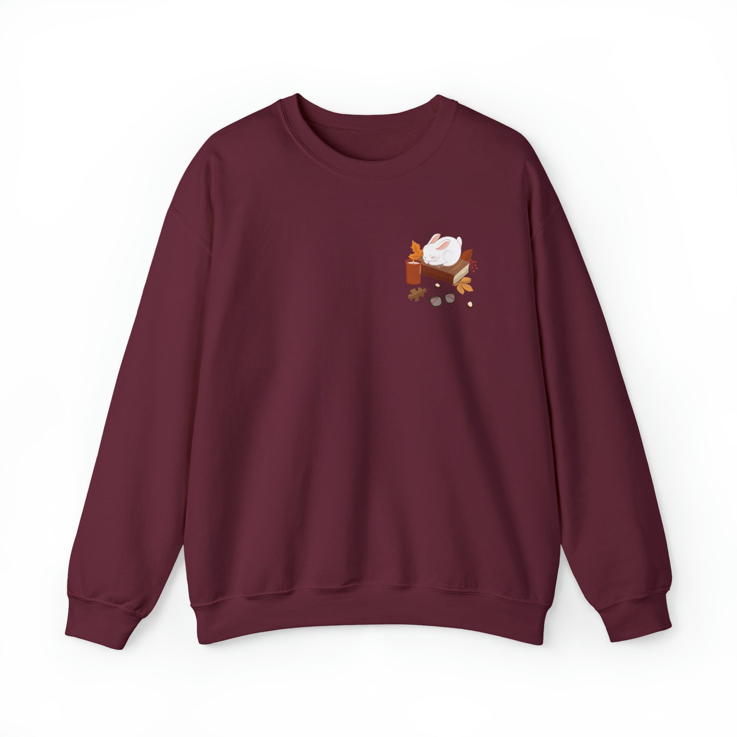 Cozy Bunny Fall Crewneck | Autumn Leaves | Pumpkin Spiced Candle | Glasses | Stack of Books