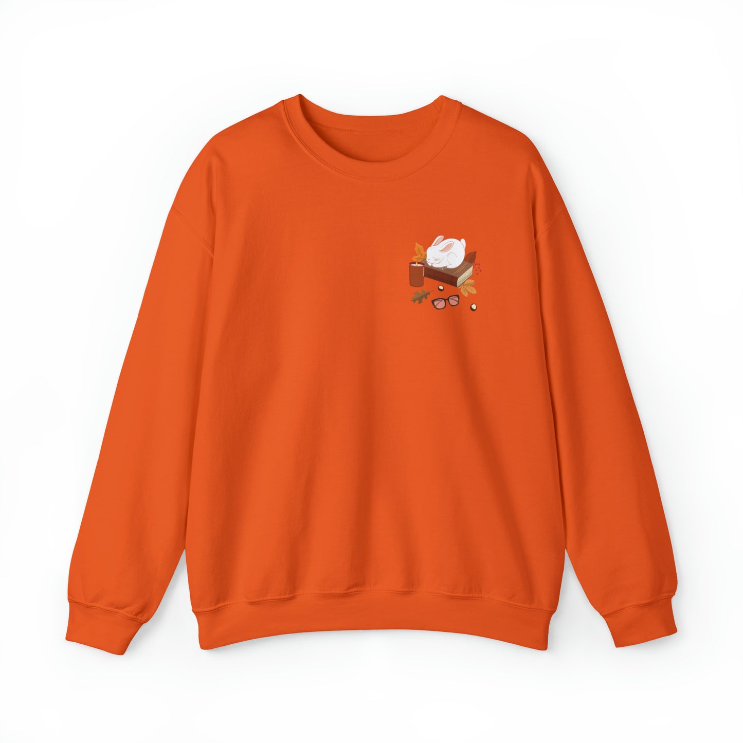 Cozy Bunny Fall Crewneck | Autumn Leaves | Pumpkin Spiced Candle | Glasses | Stack of Books