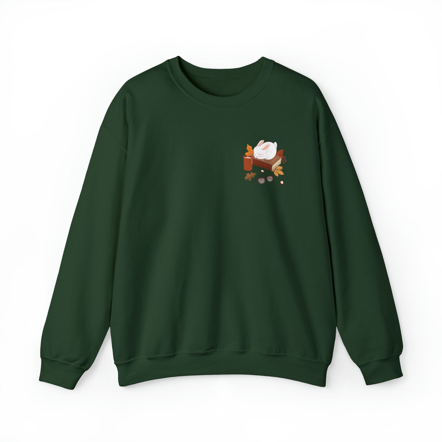 Cozy Bunny Fall Crewneck | Autumn Leaves | Pumpkin Spiced Candle | Glasses | Stack of Books