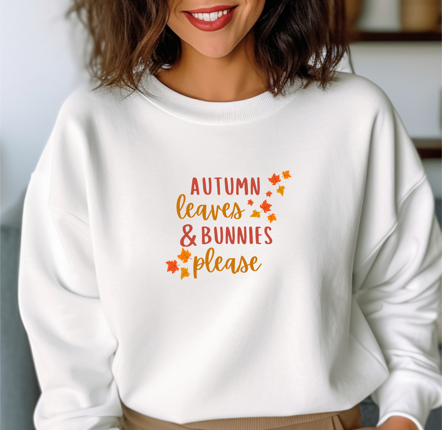Autumn leaves + Bunnies Please Crewneck