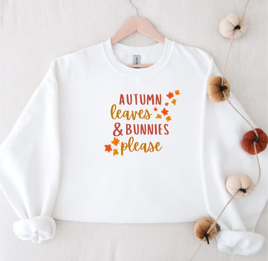 Autumn leaves + Bunnies Please Crewneck