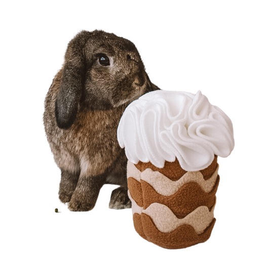 Frappawcino Plush Forager Snuffle Toy & Aesthetic Fleece Slow Feeder Puzzle For Rabbits